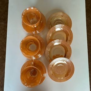 Vintage Peach Lustre set of 3 Fire King Cups & Saucers + 4 Saucers